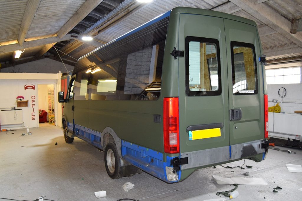 Iveco wrap progress viewed from rear of vehicle